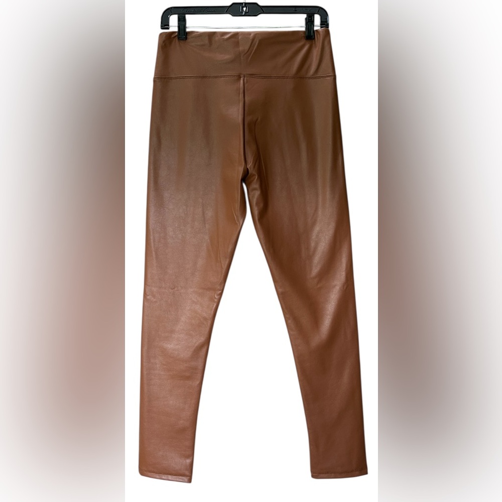 NWT Shinestar Tummy Tucker High Waist Faux Leather Leggings Camel Size L - Picture 5 of 12